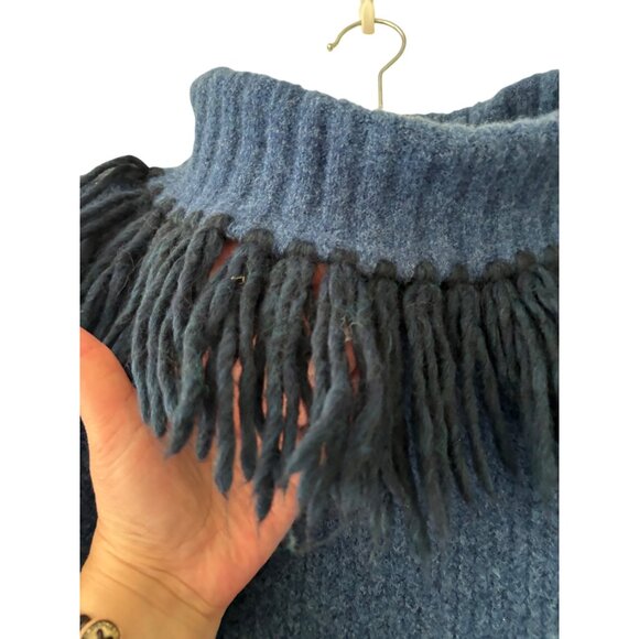 Something Navy Blue Wool Blend Fringe Turtle Neck Tunic Sweater Dress - Picture 7 of 15